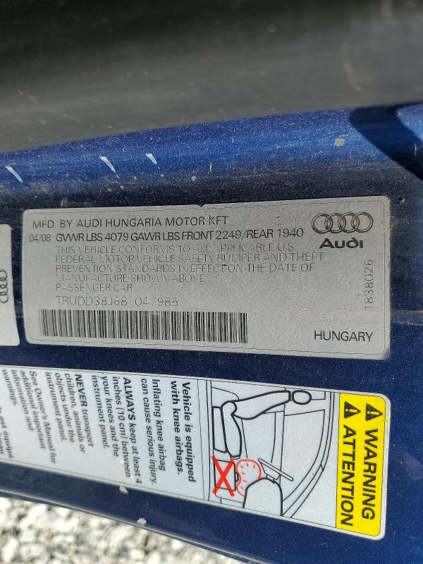 Продаж на аукціоні авто 2008 Audi Tt, vin: TRUDD38J681047985, номер лоту: 49486346