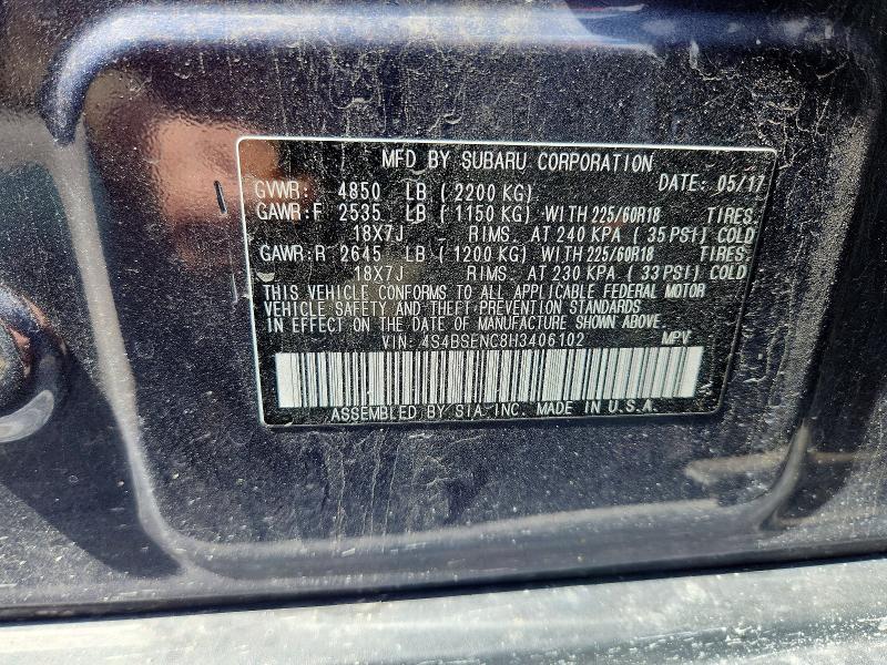 2017 Subaru Outback მანქანა იყიდება აუქციონზე, vin: 4S4BSENC8H3406102, აუქციონის ნომერი: 50097346