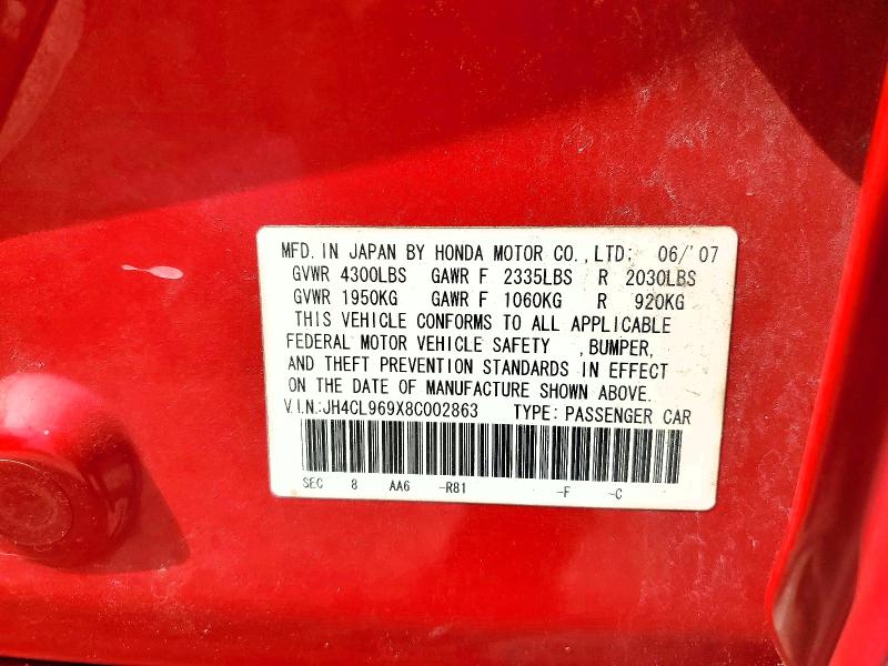 2008 Acura Tsx მანქანა იყიდება აუქციონზე, vin: JH4CL969X8C002863, აუქციონის ნომერი: 51111906