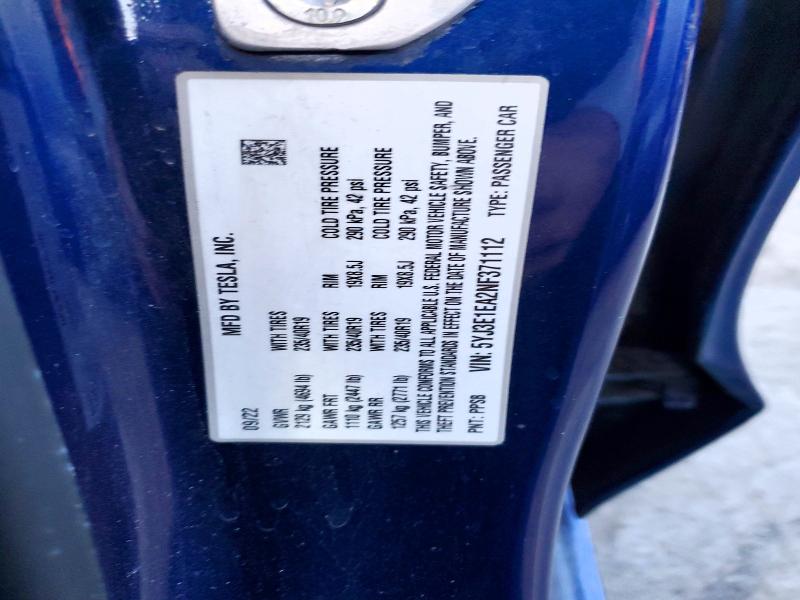 Продаж на аукціоні авто 2022 Tesla Model 3, vin: 5YJ3E1EA2NF371112, номер лоту: 49497306
