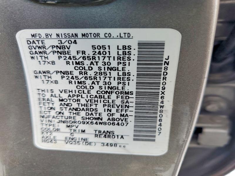 Продаж на аукціоні авто 2004 Nissan Pathfinder, vin: JN8DR09X64W806407, номер лоту: 48406026