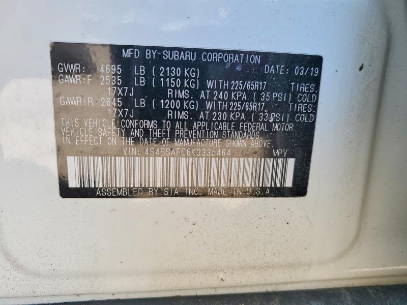 Aukcja sprzedaży 2019 Subaru Outback, vin: 4S4BSAFC6K3335464, numer aukcji: 48902516