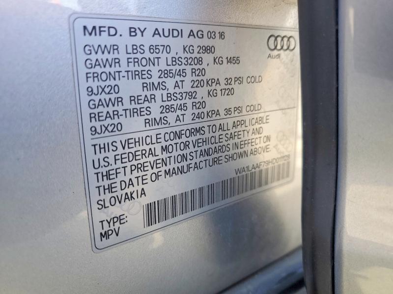 Aukcja sprzedaży 2017 Audi Q7, vin: WA1LAAF79HD011128, numer aukcji: 50455066