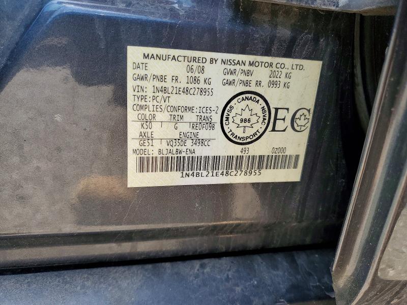 51295096 :رقم المزاد ، 1N4BL21E48C278955 vin ، 2008 Nissan Altima مزاد بيع