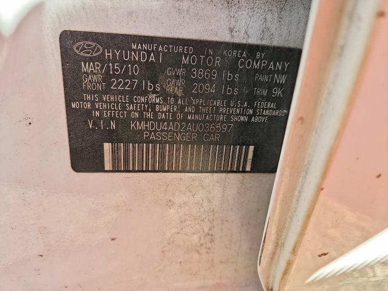 Aukcja sprzedaży 2010 Hyundai Elantra, vin: KMHDU4AD2AU036597, numer aukcji: 51269296