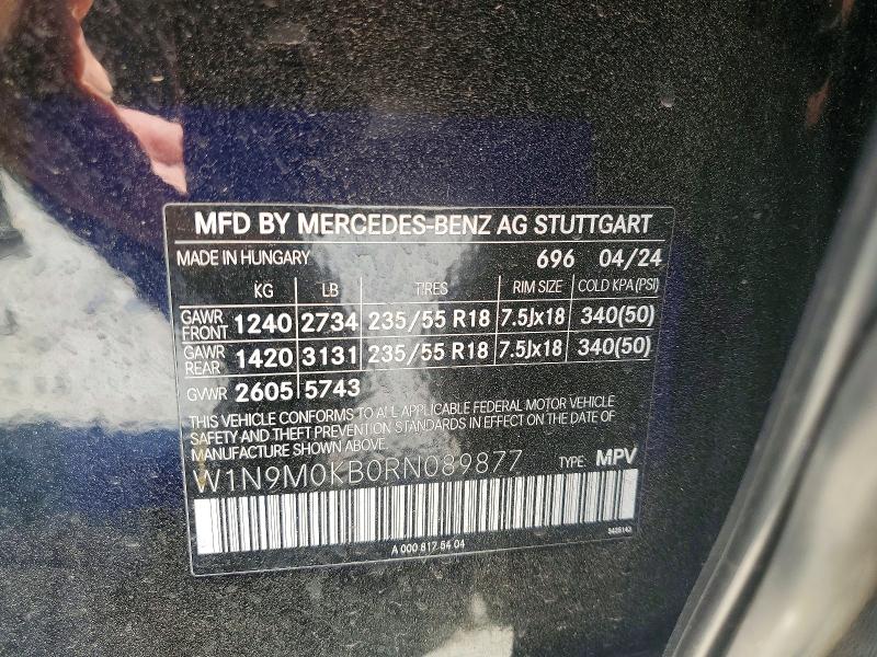 Aukcja sprzedaży 2024 Mercedes-benz Eqb, vin: W1N9M0KB0RN089877, numer aukcji: 50709736