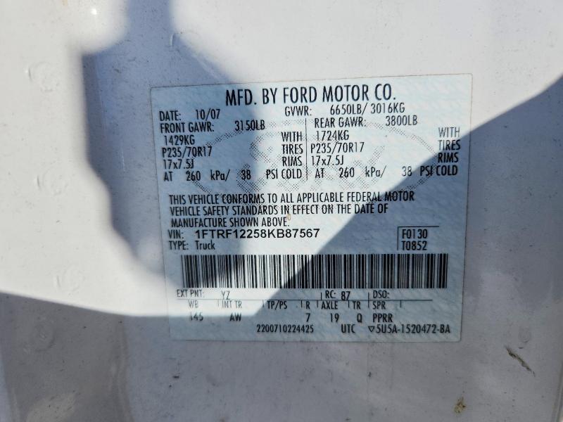 48955446 :رقم المزاد ، 1FTRF12258KB87567 vin ، 2008 Ford F150 مزاد بيع
