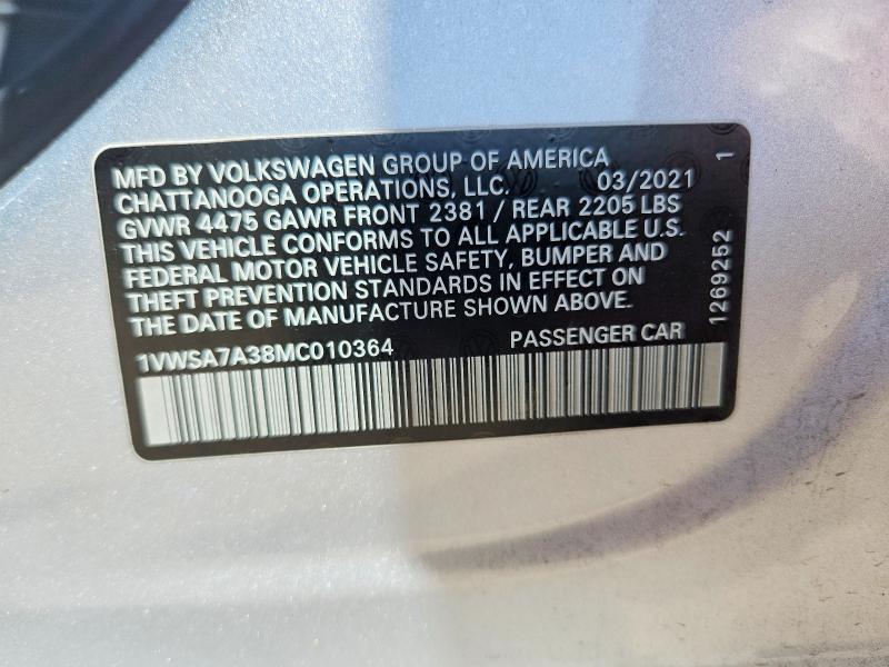 48834896 :رقم المزاد ، 1VWSA7A38MC010364 vin ، 2021 Volkswagen Passat مزاد بيع