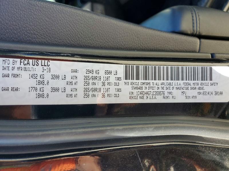 Продажа на аукционе авто 2018 Dodge Durango, vin: 1C4RDHAG7JC359576, номер лота: 50424736