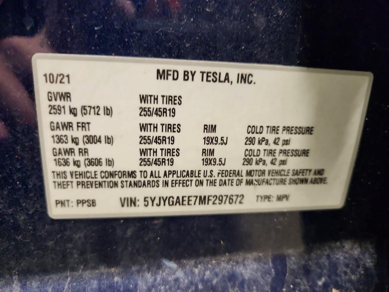 Продаж на аукціоні авто 2021 Tesla Model Y, vin: 5YJYGAEE7MF297672, номер лоту: 48562346