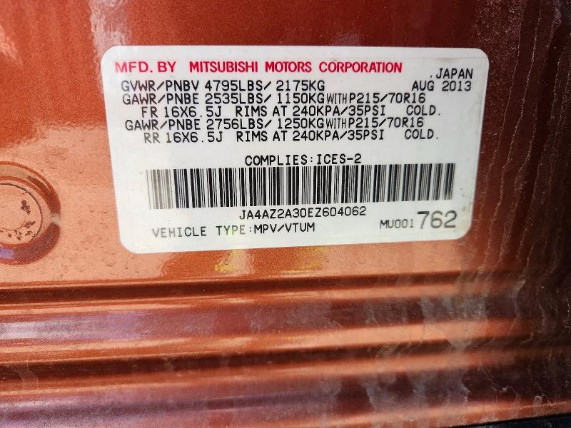 Продаж на аукціоні авто 2014 Mitsubishi Outlander, vin: JA4AZ2A30EZ604062, номер лоту: 50141566