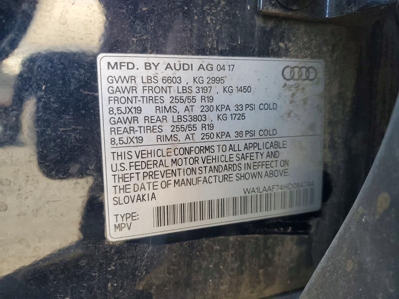 Aukcja sprzedaży 2017 Audi Q7, vin: WA1LAAF74HD054744, numer aukcji: 49438996