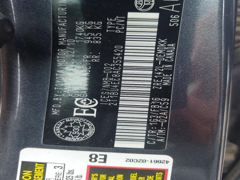 Aukcja sprzedaży 2010 Toyota Corolla, vin: 2T1BU4EE8AC355420, numer aukcji: 50188546