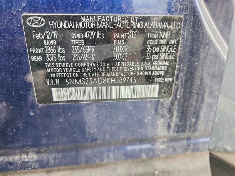 Продаж на аукціоні авто 2019 Hyundai Santa Fe, vin: 5NMS23AD8KH089745, номер лоту: 49227636
