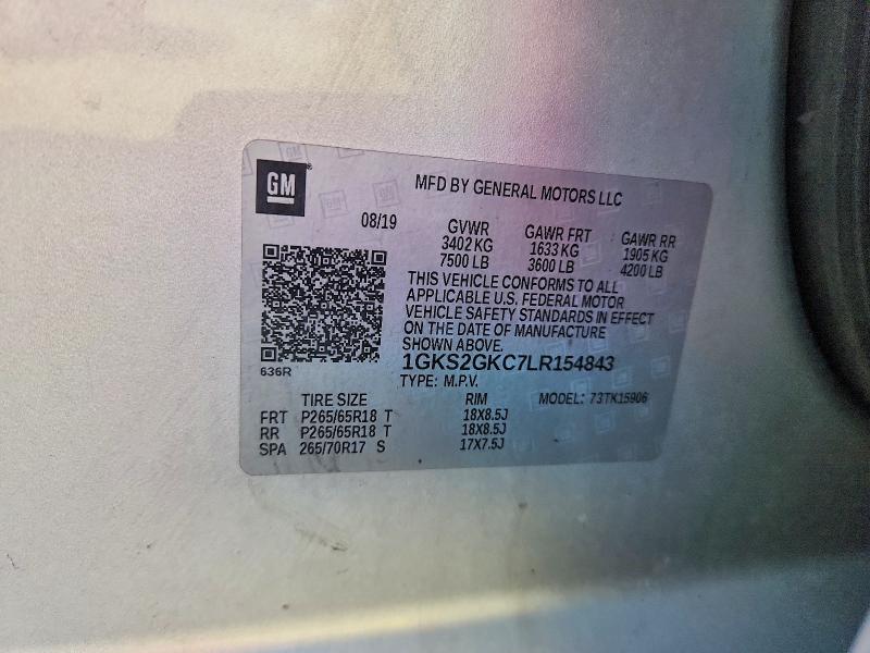 2020 Gmc Yukon Xl მანქანა იყიდება აუქციონზე, vin: 1GKS2GKC7LR154843, აუქციონის ნომერი: 48258506