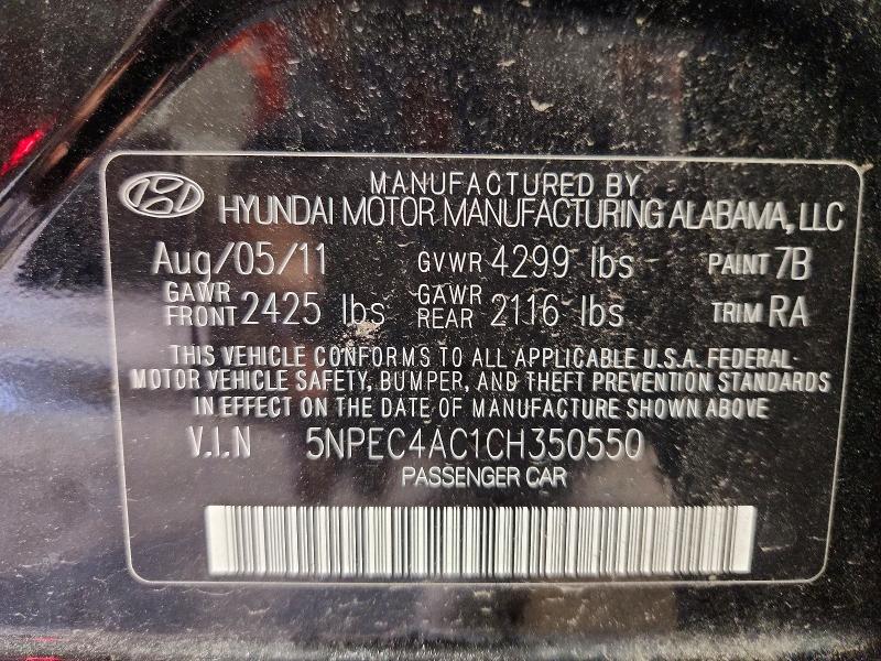 Продаж на аукціоні авто 2012 Hyundai Sonata, vin: 5NPEC4AC1CH350550, номер лоту: 50557236
