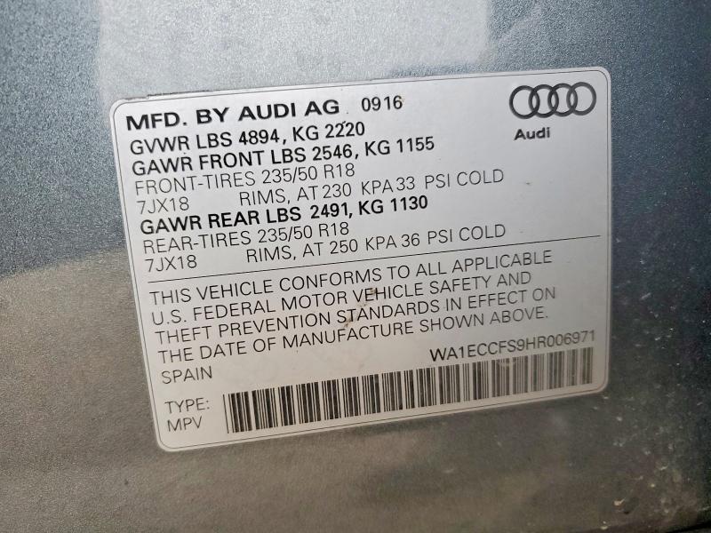 Продаж на аукціоні авто 2017 Audi Q3, vin: WA1ECCFS9HR006971, номер лоту: 48180736