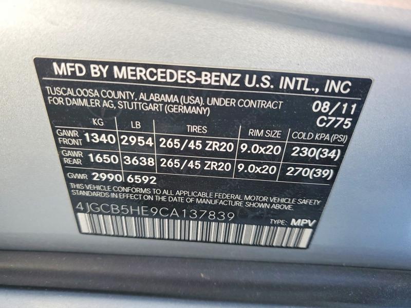 2012 Mercedes-benz R მანქანა იყიდება აუქციონზე, vin: 4JGCB5HE9CA137839, აუქციონის ნომერი: 51223936