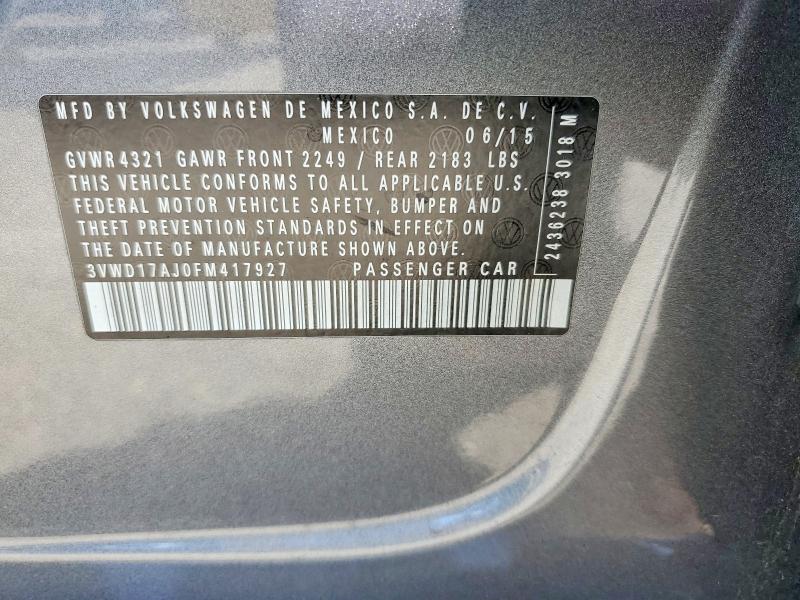 Aukcja sprzedaży 2015 Volkswagen Jetta, vin: 3VWD17AJ0FM417927, numer aukcji: 49968876