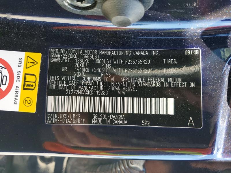 Aukcja sprzedaży 2019 Lexus Rx 350, vin: 2T2ZZMCAXKC119283, numer aukcji: 49084626