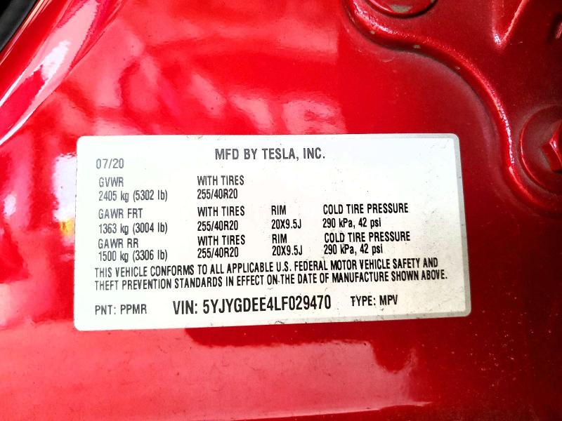 51542236 :رقم المزاد ، 5YJYGDEE4LF029470 vin ، 2020 Tesla Model Y مزاد بيع
