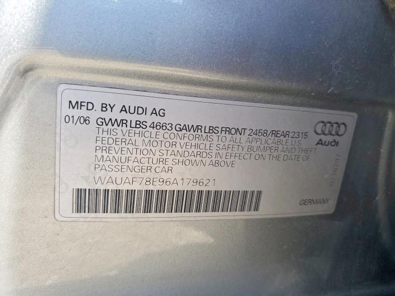 Продаж на аукціоні авто 2006 Audi A4, vin: WAUAF78E96A179621, номер лоту: 48391296