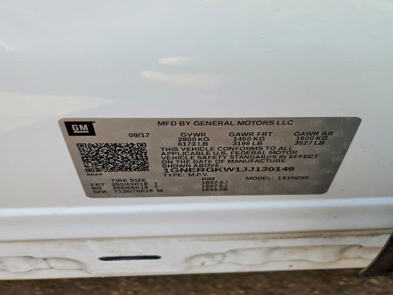 2018 Chev Traverse მანქანა იყიდება აუქციონზე, vin: 1GNERGKW1JJ130149, აუქციონის ნომერი: 48332186
