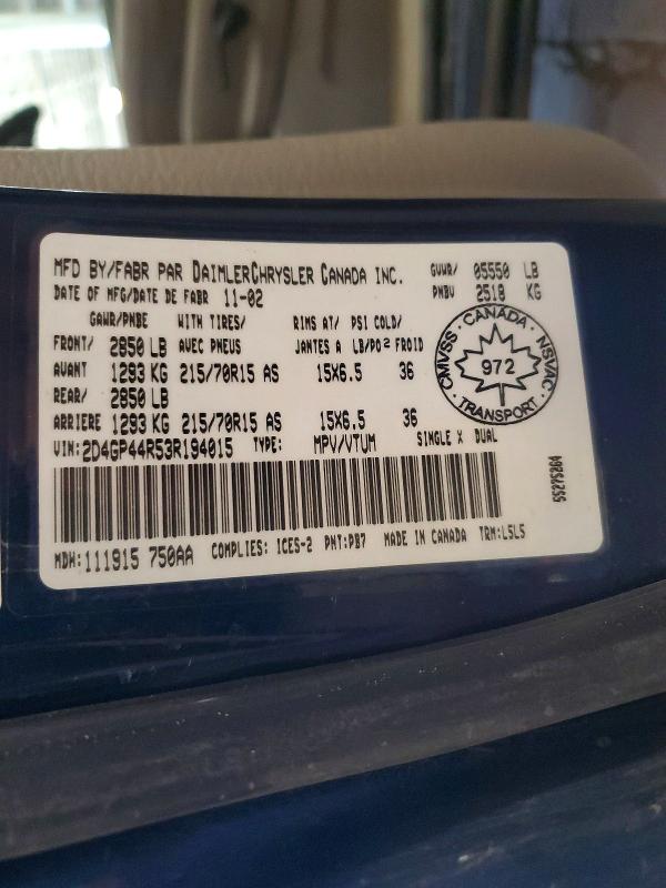 Aukcja sprzedaży 2003 Dodge Grand Caravan, vin: 2D4GP44R53R194015, numer aukcji: 51598296