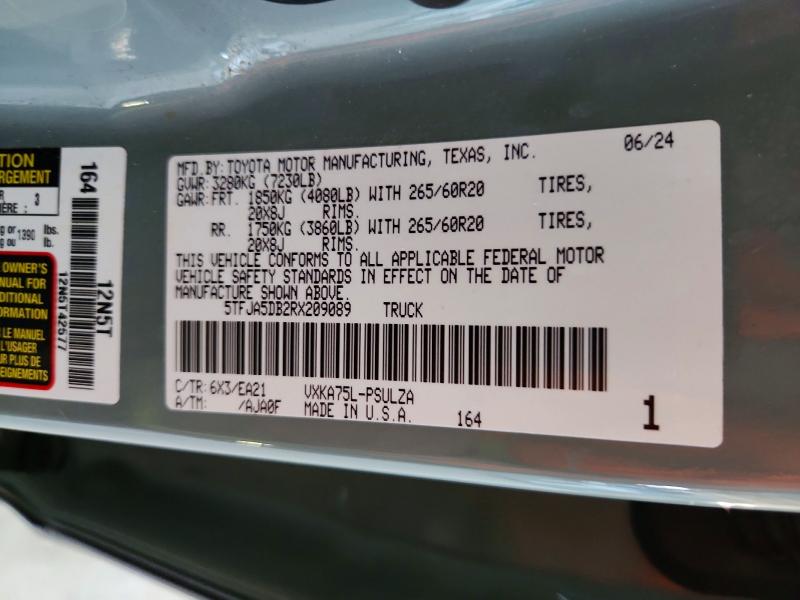 Продаж на аукціоні авто 2024 Toyota Tundra, vin: 5TFJA5DB2RX209089, номер лоту: 49614256
