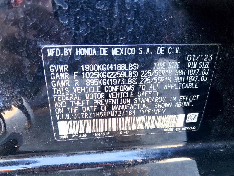 50318346 :رقم المزاد ، 3CZRZ1H58PM727164 vin ، 2023 Honda Hr-v مزاد بيع