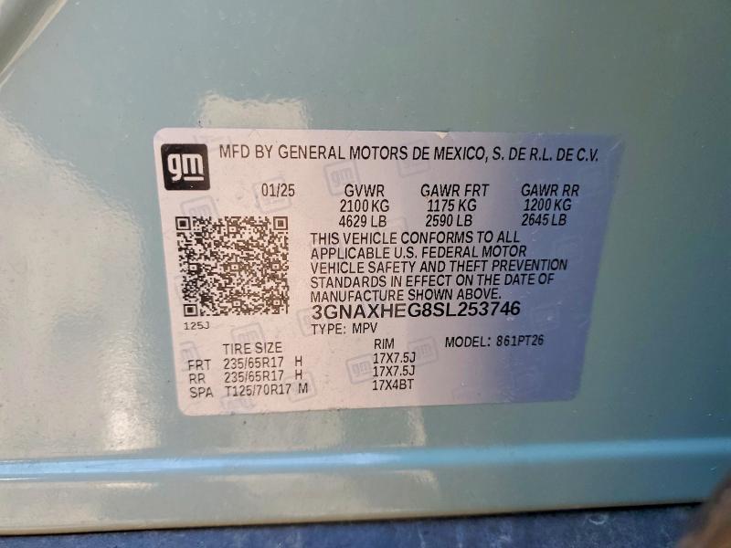 2025 Chevrolet Equinox მანქანა იყიდება აუქციონზე, vin: 3GNAXHEG8SL253746, აუქციონის ნომერი: 48791006
