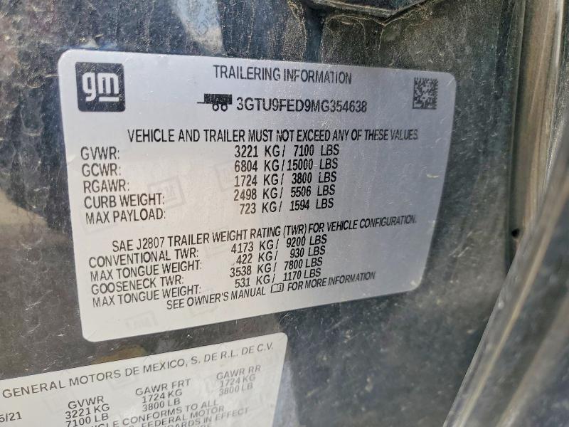 50661556 :رقم المزاد ، 3GTU9FED9MG354638 vin ، 2021 Gmc Sierra مزاد بيع