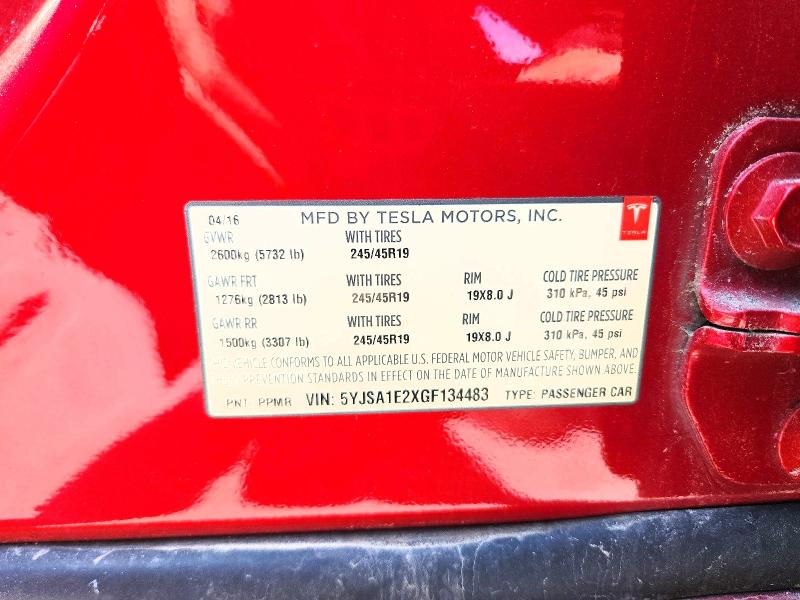 Aukcja sprzedaży 2016 Tesla Model S, vin: 5YJSA1E2XGF134483, numer aukcji: 47452796