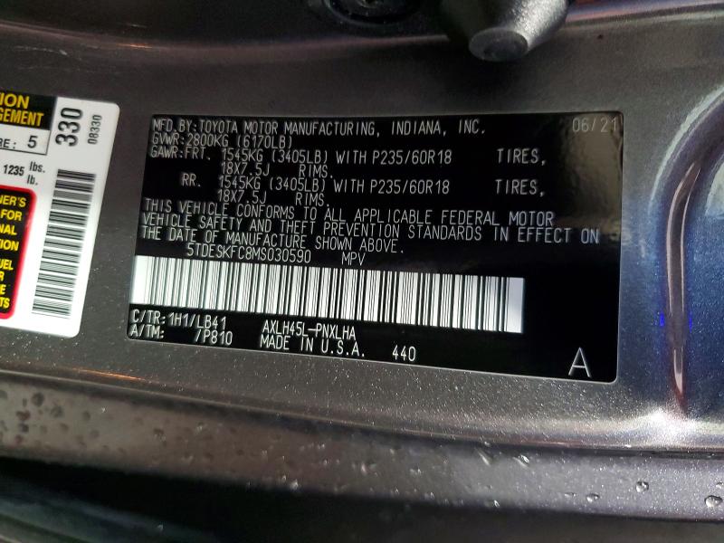 Продаж на аукціоні авто 2021 Toyota Sienna, vin: 5TDESKFC8MS030590, номер лоту: 50901146