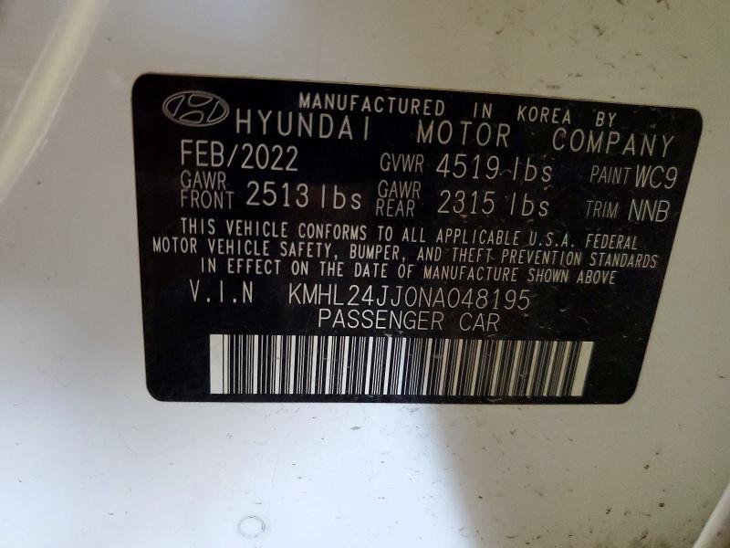 51177586 :رقم المزاد ، KMHL24JJ0NA048195 vin ، 2022 Hyundai Sonata Hybrid مزاد بيع
