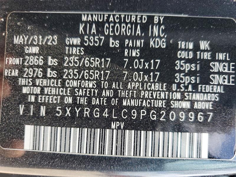 Продажа на аукционе авто 2023 Kia Sorento, vin: 5XYRG4LC9PG209967, номер лота: 49476726