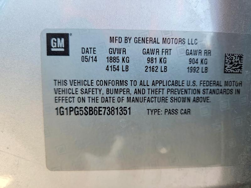 48768686 :رقم المزاد ، 1G1PG5SB6E7381351 vin ، 2014 Chevrolet Cruze مزاد بيع