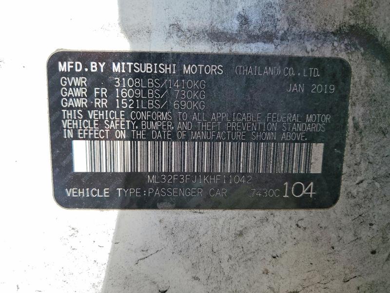 Продаж на аукціоні авто 2019 Mitsubishi Mirage, vin: ML32F3FJ1KHF11042, номер лоту: 48836546