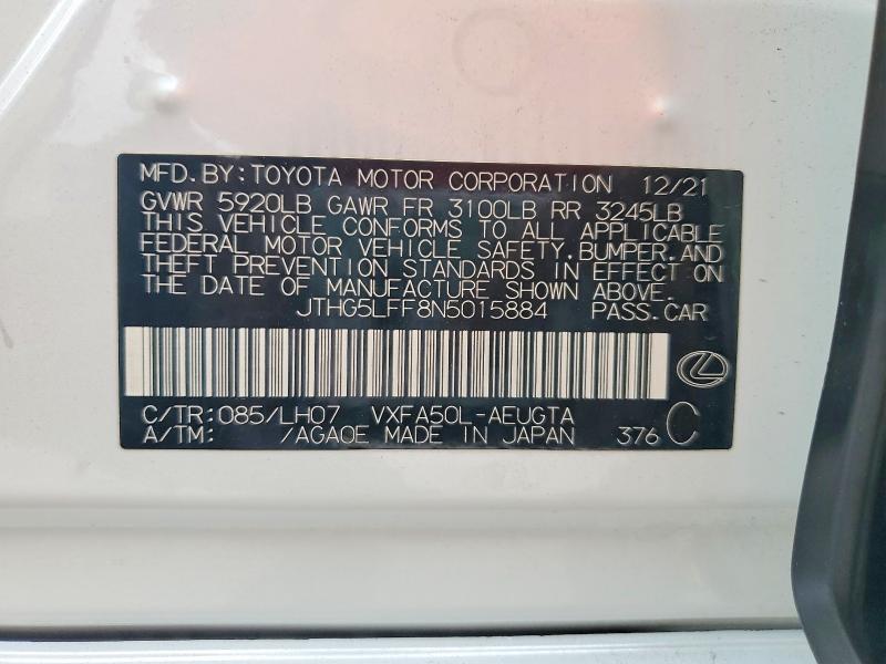 Aukcja sprzedaży 2022 Lexus Ls, vin: JTHG5LFF8N5015884, numer aukcji: 50079786