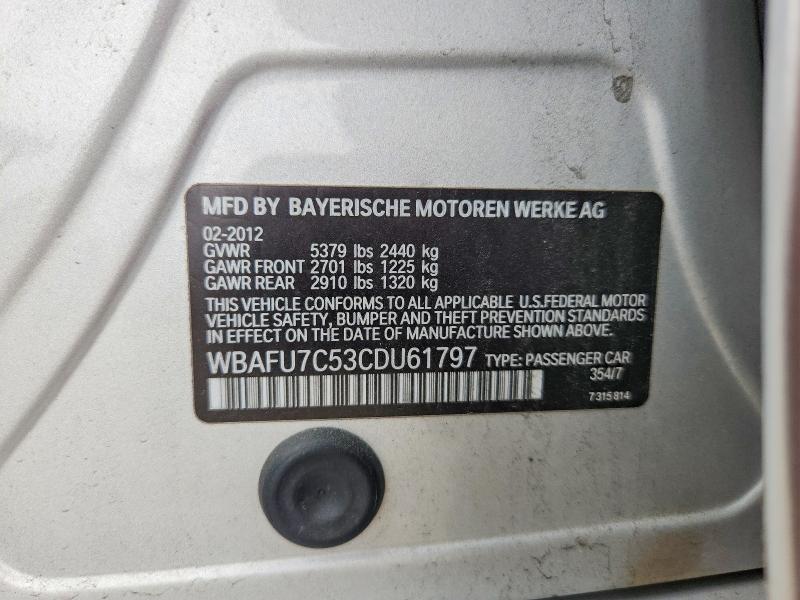 Продаж на аукціоні авто 2012 Bmw 535, vin: WBAFU7C53CDU61797, номер лоту: 51114416
