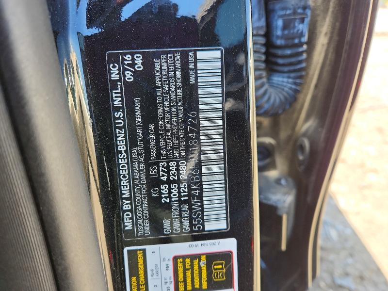 2017 Mercedes-benz C მანქანა იყიდება აუქციონზე, vin: 55SWF4KB6HU184726, აუქციონის ნომერი: 51022346