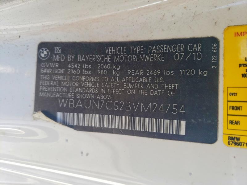 2011 Bmw 135 მანქანა იყიდება აუქციონზე, vin: WBAUN7C52BVM24754, აუქციონის ნომერი: 48892716