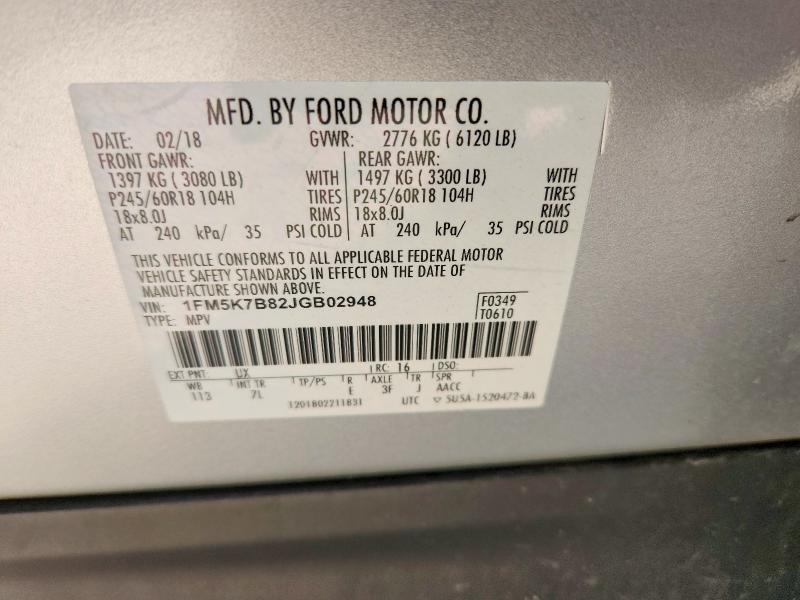 2018 Ford Explorer მანქანა იყიდება აუქციონზე, vin: 1FM5K7B82JGB02948, აუქციონის ნომერი: 48861376