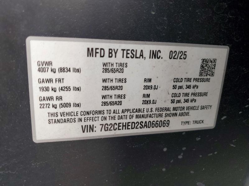 49017326 :رقم المزاد ، 7G2CEHED2SA066069 vin ، 2025 Tesla Cybertruck مزاد بيع