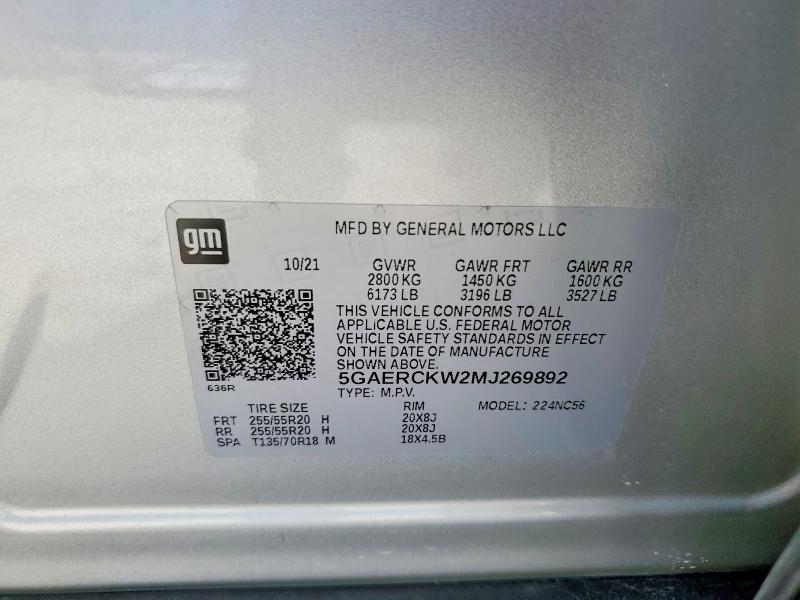 Продаж на аукціоні авто 2021 Buick Enclave, vin: 5GAERCKW2MJ269892, номер лоту: 49290676