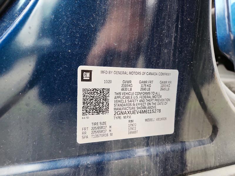 2021 Chevrolet Equinox მანქანა იყიდება აუქციონზე, vin: 2GNAXUEV4M6115278, აუქციონის ნომერი: 51485676