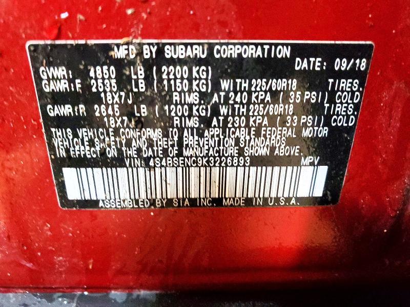 Aukcja sprzedaży 2019 Subaru Outback, vin: 4S4BSENC9K3226893, numer aukcji: 47697256