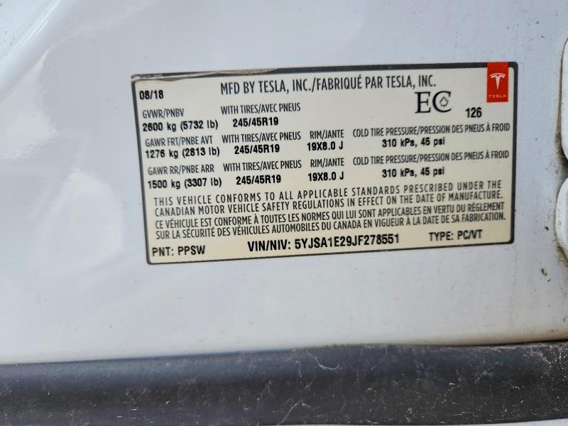 Продажа на аукционе авто 2018 Tesla Model S, vin: 5YJSA1E29JF278551, номер лота: 47903036