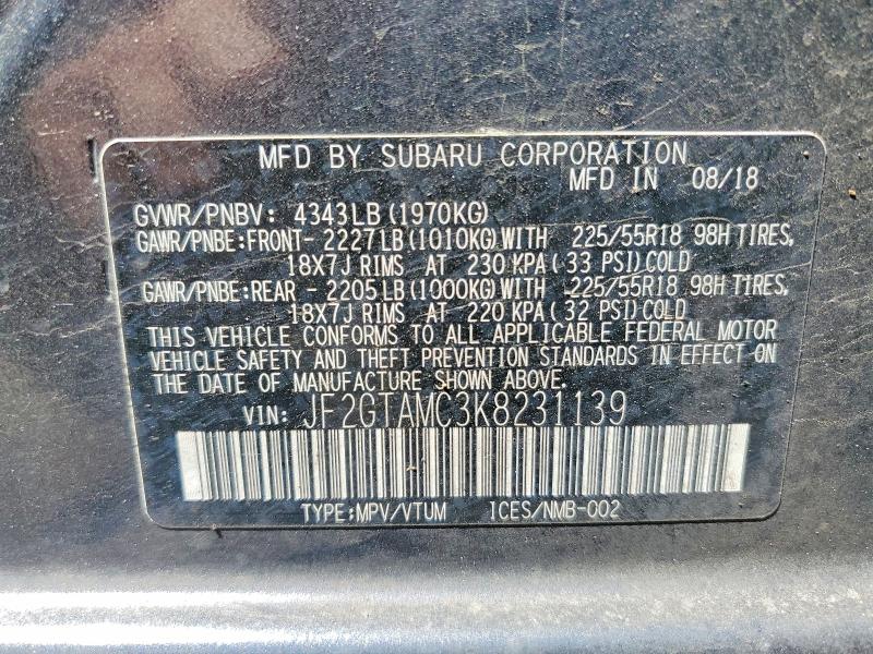 Aukcja sprzedaży 2019 Subaru Crosstrek, vin: JF2GTAMC3K8231139, numer aukcji: 50800926