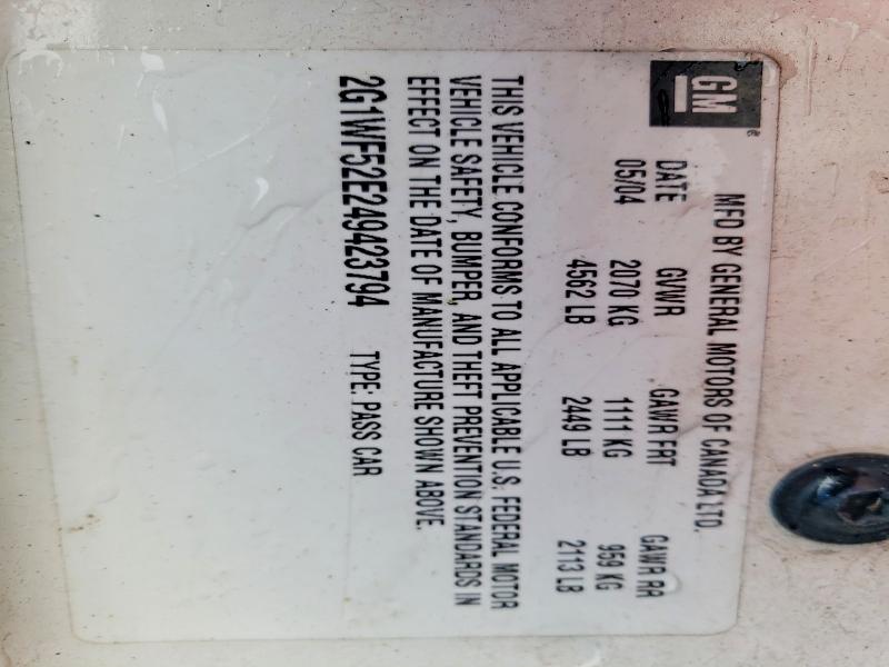 50529396 :رقم المزاد ، 2G1WF52E249423794 vin ، 2004 Chevrolet Impala مزاد بيع